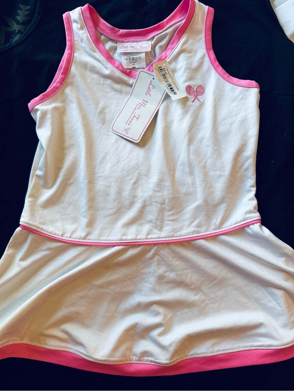 White & Pink Little Miss Tennis Dress with Racket Embroidery